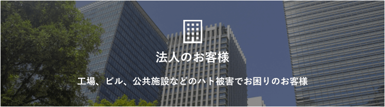 法人のお客様　工場、ビル、公共施設などのハト被害でお困りのお客様